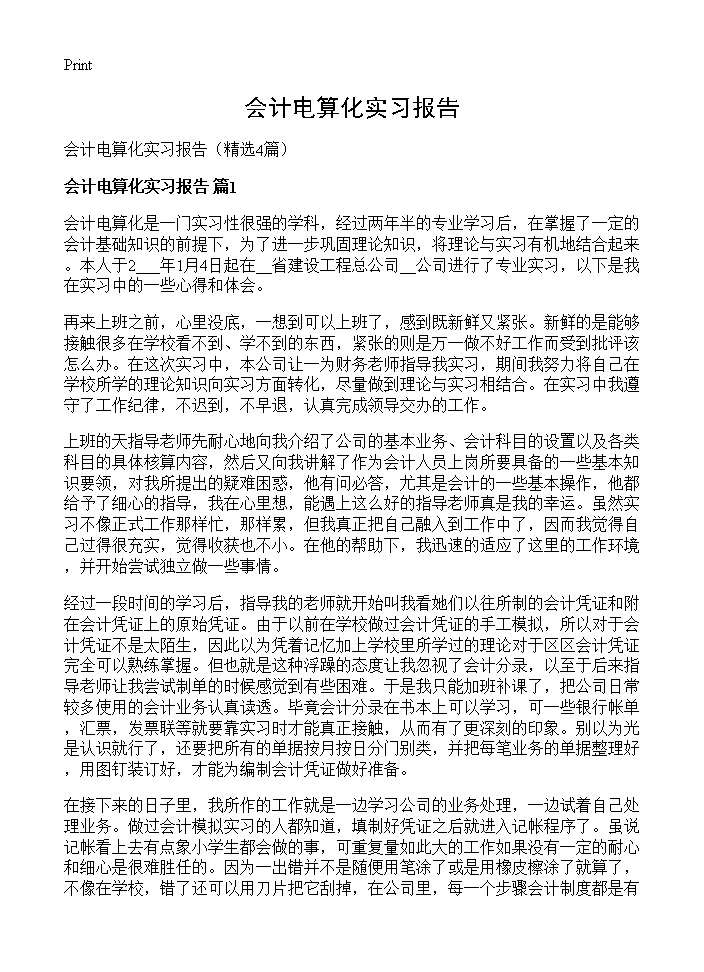 会计电算化实习报告4篇