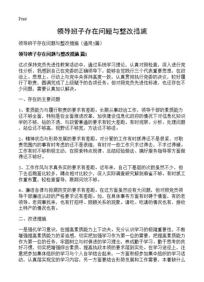 领导班子存在问题与整改措施5篇