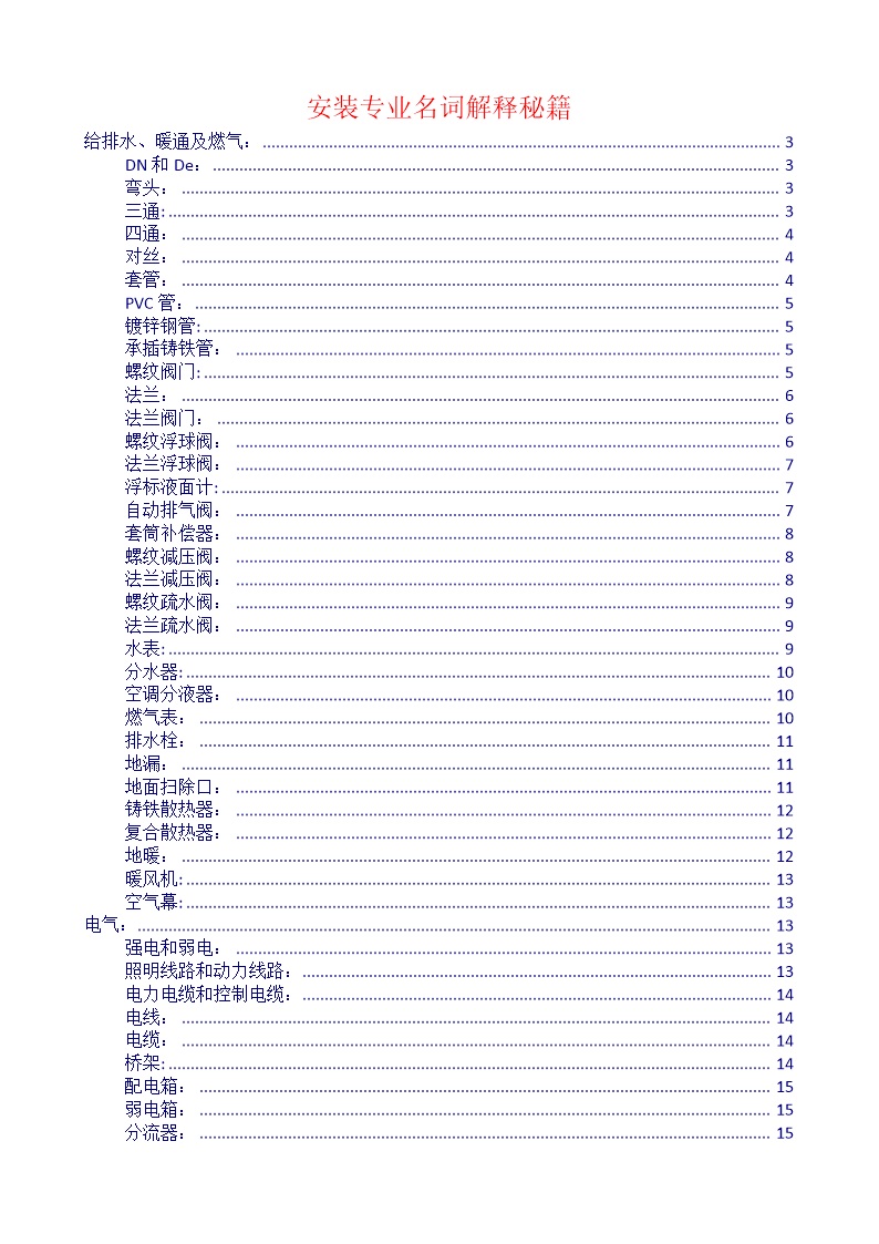 安装工程入门专业名词解释(附照片)、安装专业必看 word版可编辑