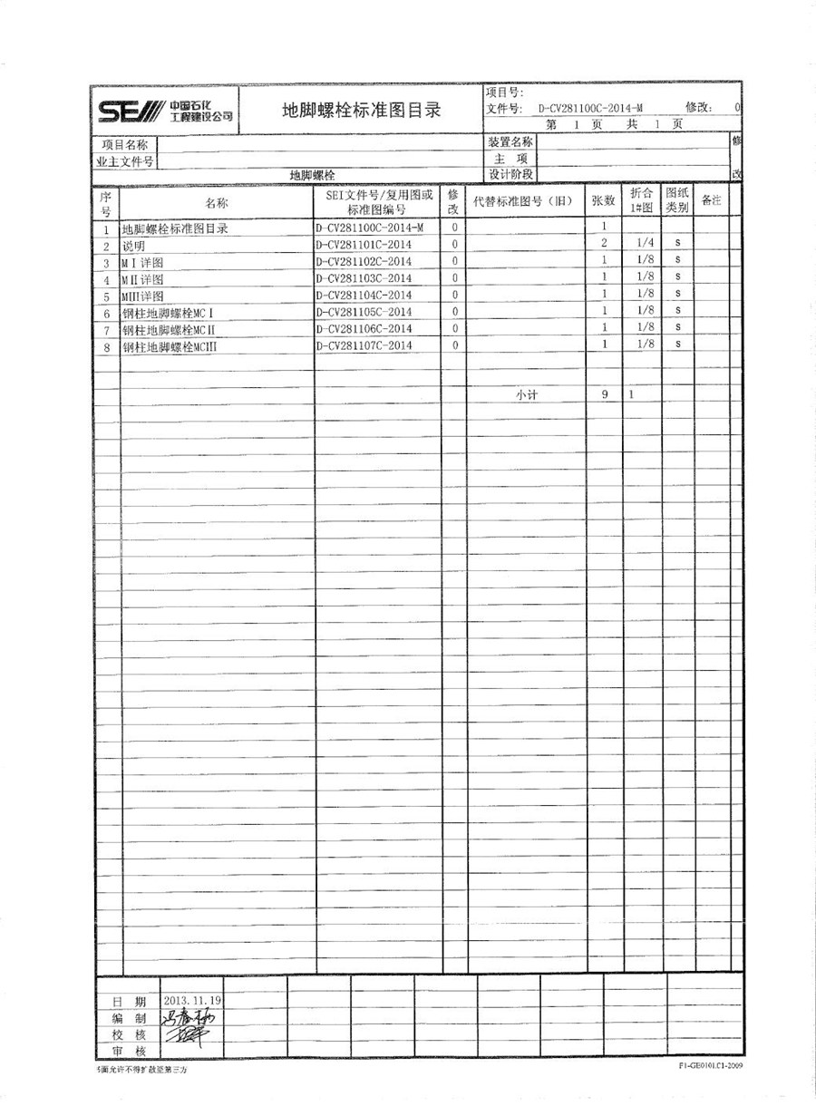 D-CV281100C-2014(图集)-M 地脚螺栓标准图（中国石化工程建设公司）