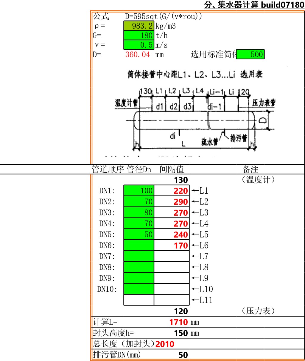 分、集水器计算表