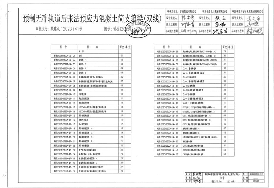 通桥（2023）2322A-Ⅳ 时速350公里高速铁路 预制无砟轨道后张法预应力混凝土简支箱梁（双线）（跨度19.5m，梁高2.4m） 铁路工程建设通用参考图