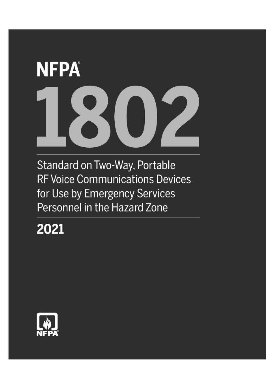 NFPA 1802-2021 危险区应急服务人员使用的双向便携式射频语音通信设备标准