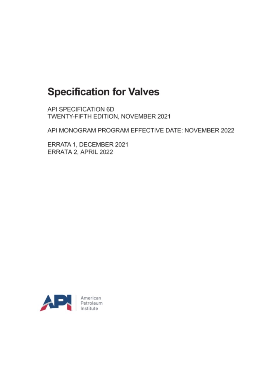 API Spec 6D-2022 阀门规范 Specification for Valves