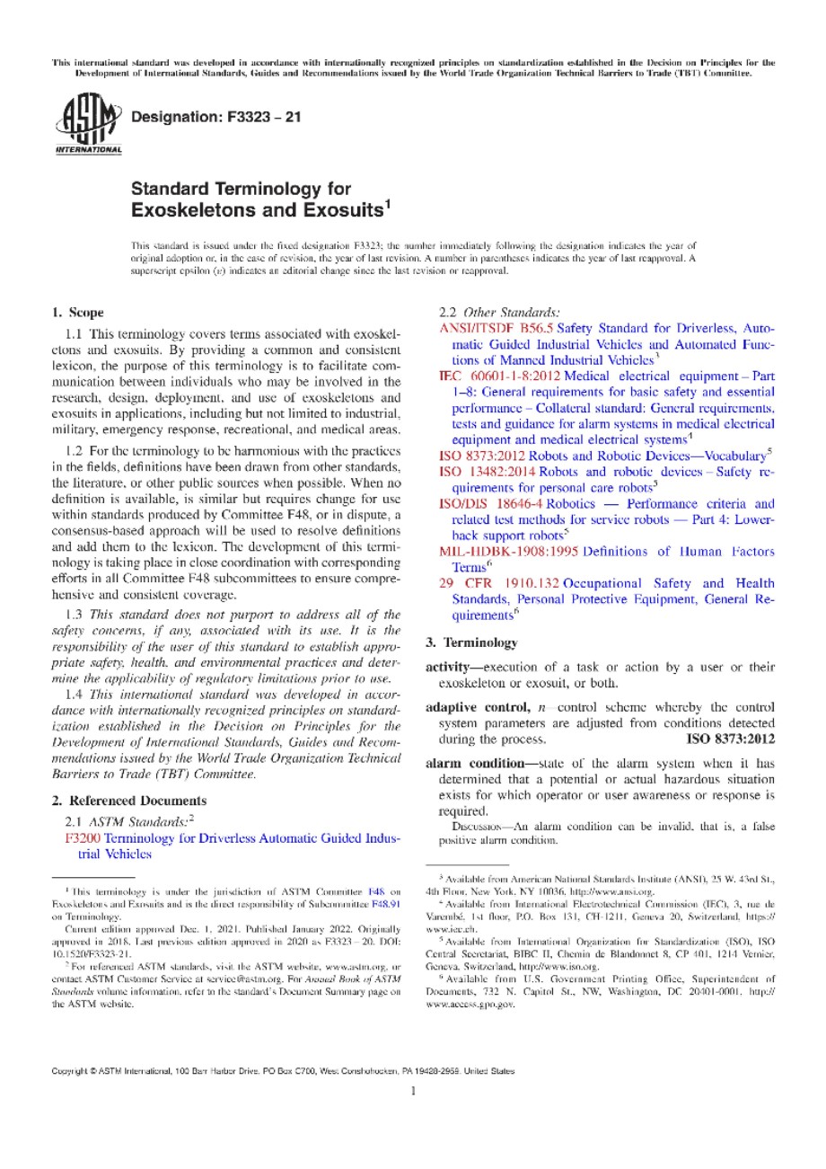 ASTM F3323-21 外骨骼和外套装的标准术语
